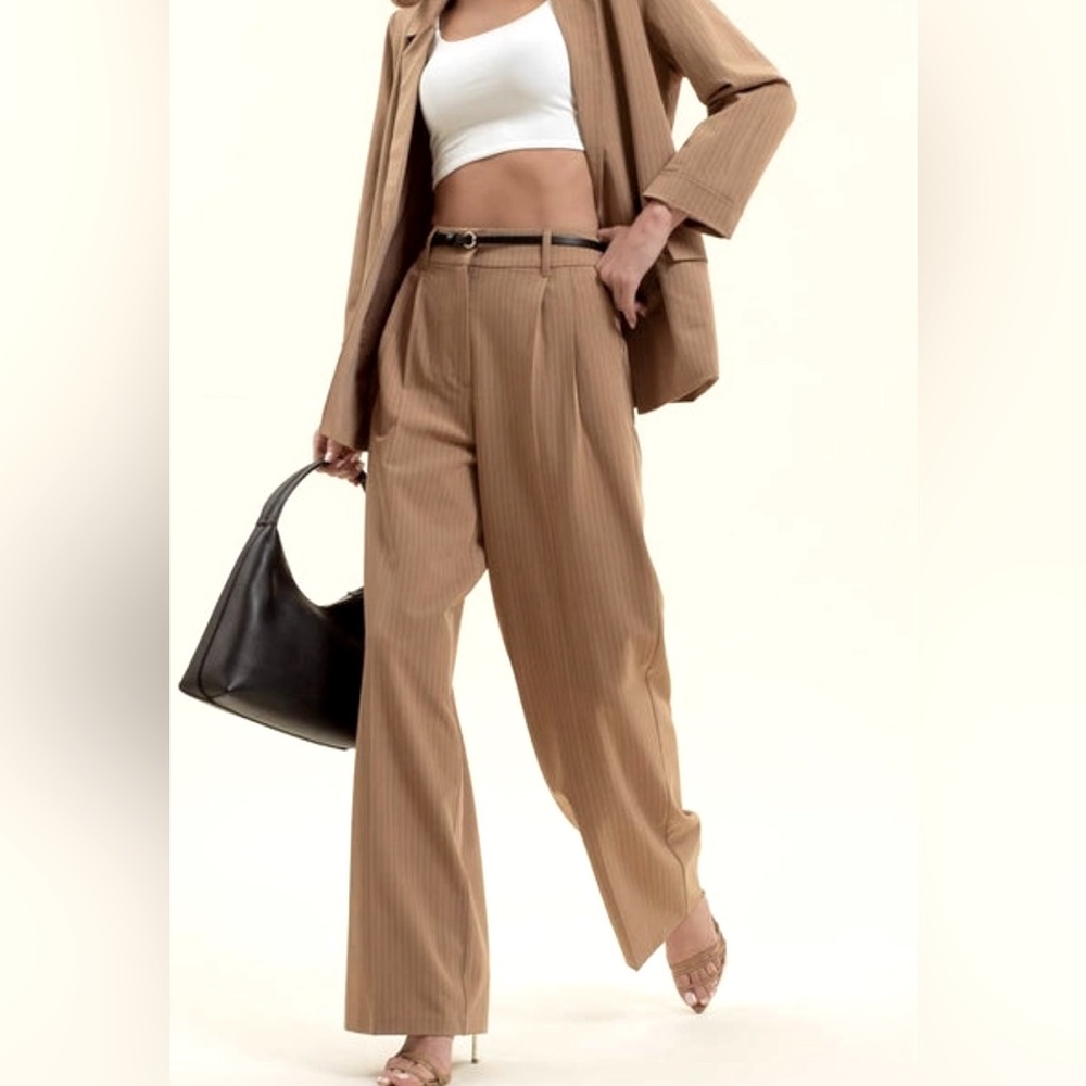 NWT! High Rise Pinstripe Wide Leg Pleated Pants